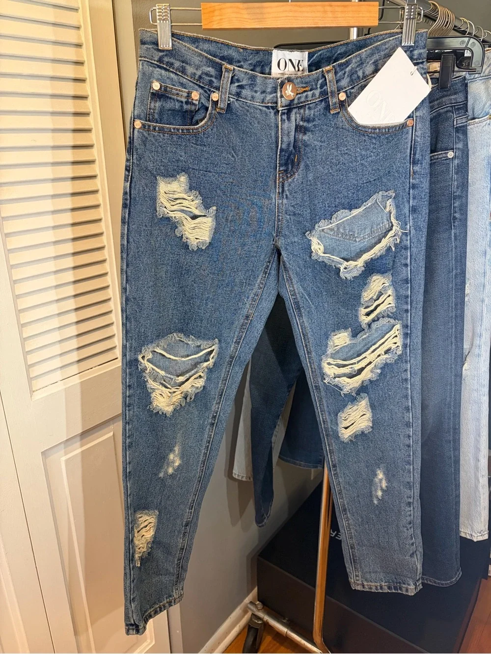One Teaspoon Blue Distressed Boyfriend Jeans Awesome Baggies Wolf Blue - Picture 2 of 8